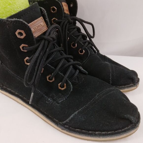 Toms Chukka Tomboy Boots Black Leather Suede Shoes Womens Size 7 - Picture 2 of 13